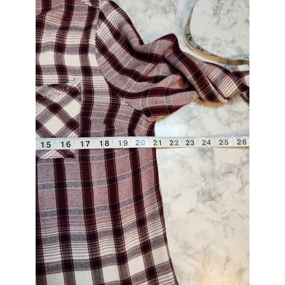 Cato Womens Red White Plaid Flannel Roll Tab Sleeve Button Down Shirt Size Large - Picture 5 of 6